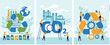 © Aminul - Flat vector illustration set of ecology concepts including factory recycling with green arrows carbon dioxide CO2 emission reduction and sustainable waste management for earth.