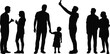 © Creative Art - Black silhouettes of diverse everyday people interacting together including family with child and person taking selfie on isolated white background