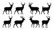 © JASMIN - A group of deer silhouettes walking in different directions isolated on white background, Vector
