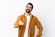 © luismolinero - Caucasian handsome man with beard wearing a corduroy jacket over isolated white background shaking hands for closing a good deal