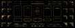 © terentyevner55 - Luxury gold vintage ornamental frames and decorative dividers set, elegant baroque borders, corner flourishes and filigree elements isolated on black background, perfect for invitations, branding, cer