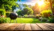 © Matthew - A sunlit backyard with a barbecue grill, vibrant flowers, and lush greenery in a peaceful setting