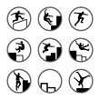 © Shamim - A set of black and white icons depicting various athletic movements in circular frames