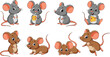 © Hossain - Collection of cute cartoon mouse characters in various poses eating cheese standing and sitting for children illustration design