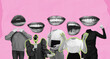 © ImageFlow - Surreal collage of faceless people with expressive mouths on pin