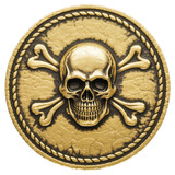 Gold skull and crossbones emblem pirate isolated on a transparent background