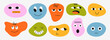 © bosotochka - Colorful vector set of abstract face characters showing different emotions and facial expressions. Mood diversity and emotional intelligence concept for education, psychology and creative design proje