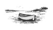 © julia_khimich - Wooden Rowboat Vintage Fishing Boat Engraving Illustration.  Hand-drawn coastal marine vessel, ideal for maritime lifestyle themes, coastal decor, fishing design, and nautical branding.