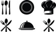 © Kharshad Creative - Restaurant and cooking utensils silhouette icons vector set for menu catering food service and chef design