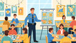 © nisa - Police officer teaching children about safety in a classroom setting.