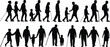 © Azom - Human life stages silhouette collection showing walking people from childhood to old age including family interactions isolated on white background for aging concept
