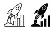 © Mita - Business startup growth concept represented by a rocket launching above ascending bar charts in dual icon styles