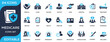 © Ricons - Medicare solid icon set featuring hospital, doctor, nurse, vaccine, treatment, insurance, pharmacy, and emergency care. Flat vector icons for healthcare and medical service projects.