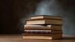 © Thares2020 - Stack of vintage books shrouded in atmospheric mist symbolizing knowledge and mystery