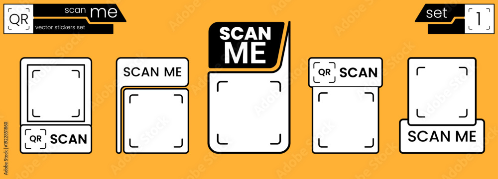 Scan me icon with qr code frame for sticker logo arrow. Design phone ...