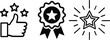 © Anwara - Black and white icons of thumbs up starburst and award ribbon