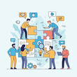 © srp - Vector illustration set of a business team and social network concept featuring cartoon businessman icons for global web communication and group work