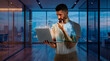 © Rendara Studio - Business analyst reviewing AI analytics dashboard on laptop