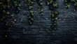 © V Art - Beautiful ivy vines cascading over a textured dark brick wall adorned with twinkling lights creating a serene atmosphere