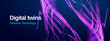 © RDVector - Background ai tech and wave data music with technology digital neuron. Abstract blue network and pattern sound webinar with science ripple invest. Big line concept and purple future light with 3d.