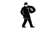 © GDOthoi02 - A shadowy figure carrying a bag with a dollar sign representing theft and illicit gain silhouette high quality professional detailed modern