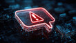 © lemonmoon - Disinformation warning icon highlights fake news alert in digital environment with glowing red symbol and futuristic style emphasizing caution and cybersecurity awareness