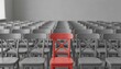 © ViskBx - Red chair standing out among grey chairs individuality and uniqueness concept