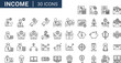 © MSTAKLIMA - Financial income line icons set featuring profit generation salary growth money bags piggy bank revenue and individual wealth accumulation symbols.
