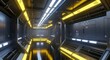 © kingof - Futuristic spaceship corridor with yellow lights and metallic walls