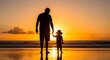 © Mahin Creatives-HQ - Heartwarming father's day moment silhouette of dad and child watching sunset together on beach