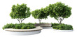 © Yeti Studio - Urban landscaping bench with trees and bushes, isolated on transparent cutout background