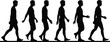 © MdAl - Set of walking man silhouettes in side view, sequence of male movement isolated on white background, human gait cycle collection, motion study concept
