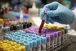 © Alexander LW - A medical worker, Hands, who works with blood test tubes in caps in a laboratory setting