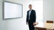 © Muhammad - A confident businessman standing in a modern conference room with a blank whiteboard