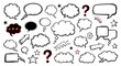 © Avoxel - A collection of hand-drawn speech and thought bubbles with question marks and stars.
