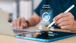 © Smile Studio AP - Business person using tablet and laptop with payment successful notification. Concept of fintech, online banking, and secure digital transaction.