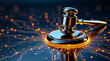 © Mini Minami - Golden gavel on glowing circuit board, justice concept, legal technology and digital law enforcement with neon highlights