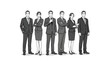 © althaf_stock - Vector silhouettes of men and a women, a group of standing business people, black and white color isolated on white background