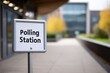© tynza - A polling station sign at entrance, election day information theme