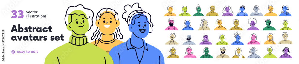 Abstract avatars set. Colored faces characters. Diverse people, head ...