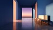 © Iryna - Modern interior hallway with sunset view through open doorway