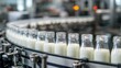 © OngCaLucK - Fresh milk bottles on an industrial production line in a modern dairy factory, showcasing the process of milk bottling and packaging operations.