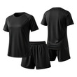 © FATEMA3.0 - Black athletic wear set including t-shirt and shorts isolated on transparent background