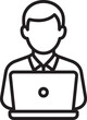 © Alamin - front view of male user working on laptop computer representing remote education or business in outline