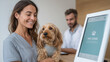 © Ruzana - Veterinary reception desk with digital check-in and happy pet owner interaction