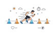 © Coosh448 - Interval training with cones. A focused outdoor training scene with an athlete sprinting between cones, clear spacing and motion lines showing bursts of speed