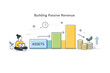© Тимур Кунець - Building passive revenue. Calm editorial composition with simple blocks labeled as assets, arrows showing steady flow, and small growth