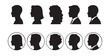 © Md - Set of ten vector black silhouettes of people's heads shown in profile in two rows with five in each row