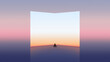 © master1305 - Surreal artwork. Silhouette meditating inside open gradient room. Concept of inner peace and emotional clarity, safe mental space and conscious self reflection.