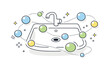 © Влада Яковенко - Clean sink with colorful bubbles and sparkling stars, minimalist line art illustration